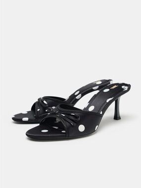 Zara Mule Sandals Polka Dot Heeled Sandals Bow party Sz 8.5 NEW